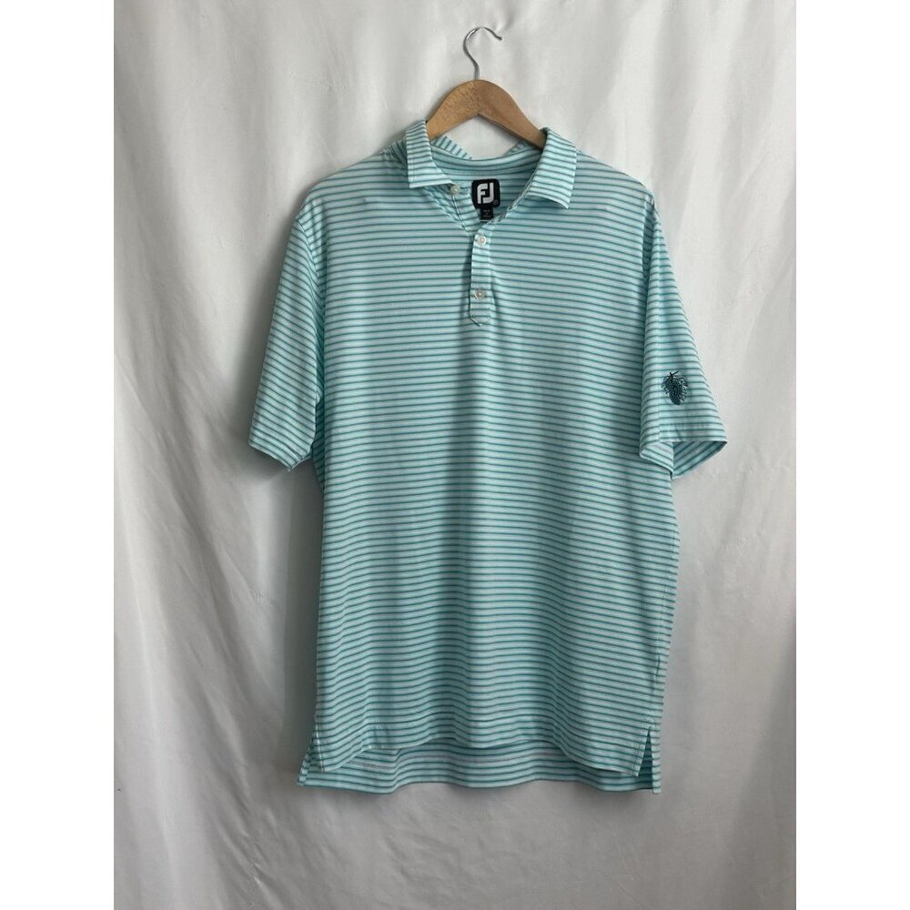 FootJoy FJ Golf Polo Shirt Men's XL Turquoise/ White Striped Golf Performance￼